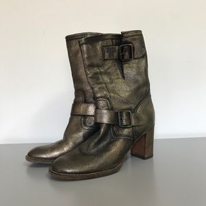 Vintage Anna Sui Gold Leather Mid-Calf Boots